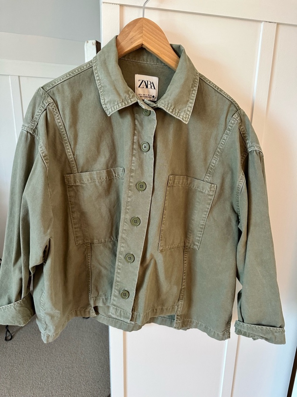 ZARA Olive Utility Button-Front Jacket